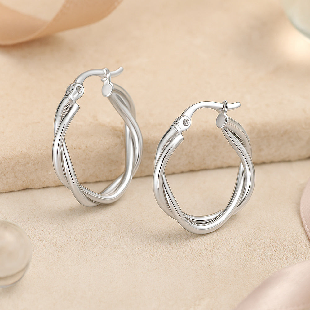 Ohrringe aus 925er Sterling-Silber, gedrehte Creolen, verschiedene Größen