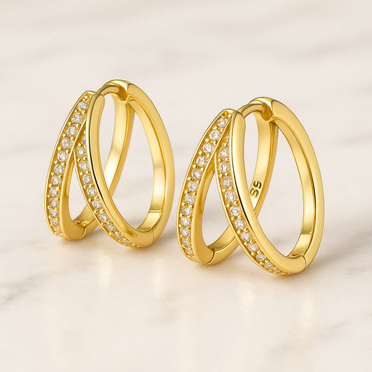 Ohrringe aus 925er Sterling-Silber, geteilte Strass-Creolen