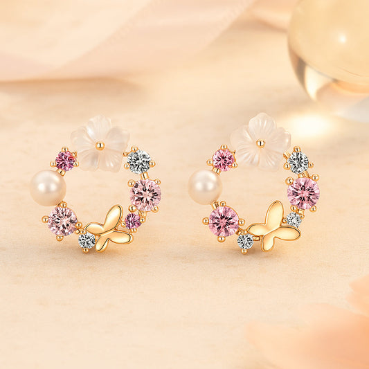 Ohrstecker aus 925er Sterling-Silber, Blumenkranz